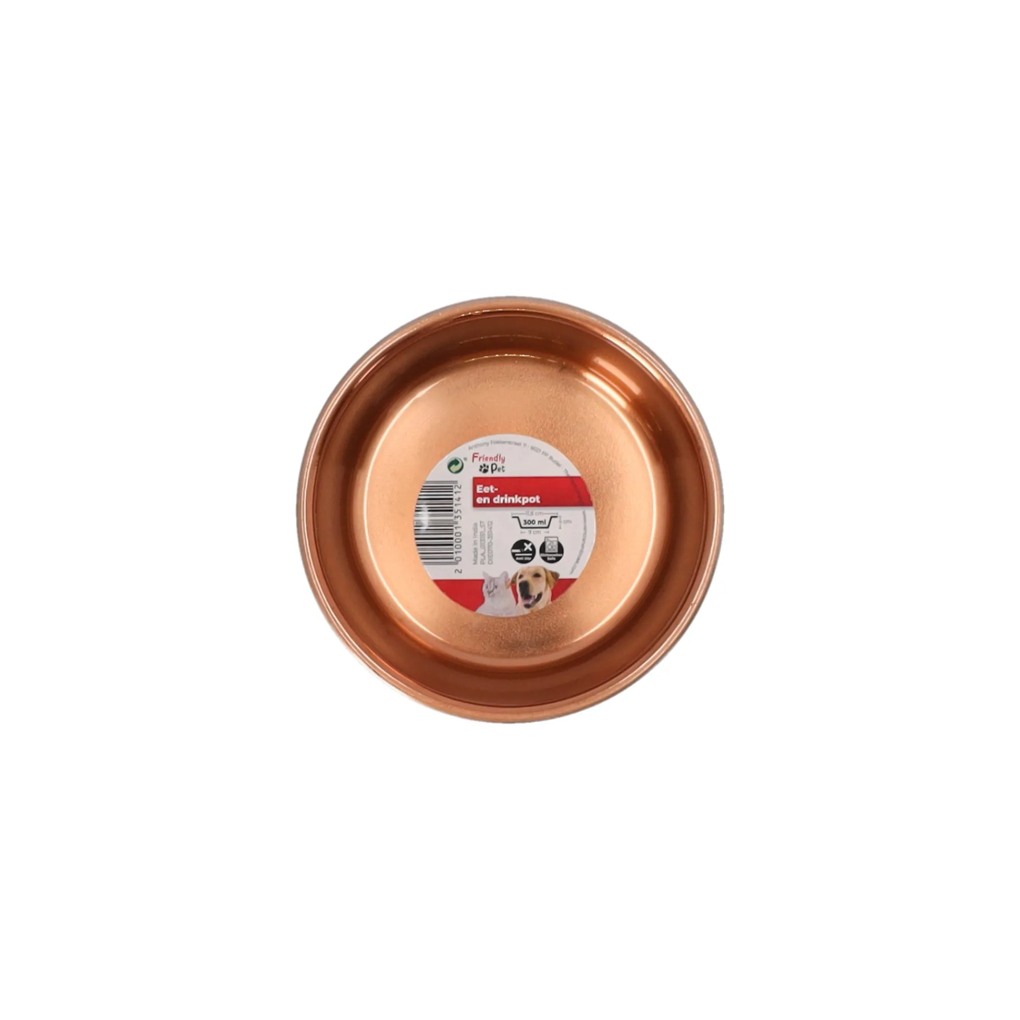 Friendly Pet Drink- En Voerbak Hond>Voerbak Ezra rvs zwart/koper D11,8cm 300ml FP