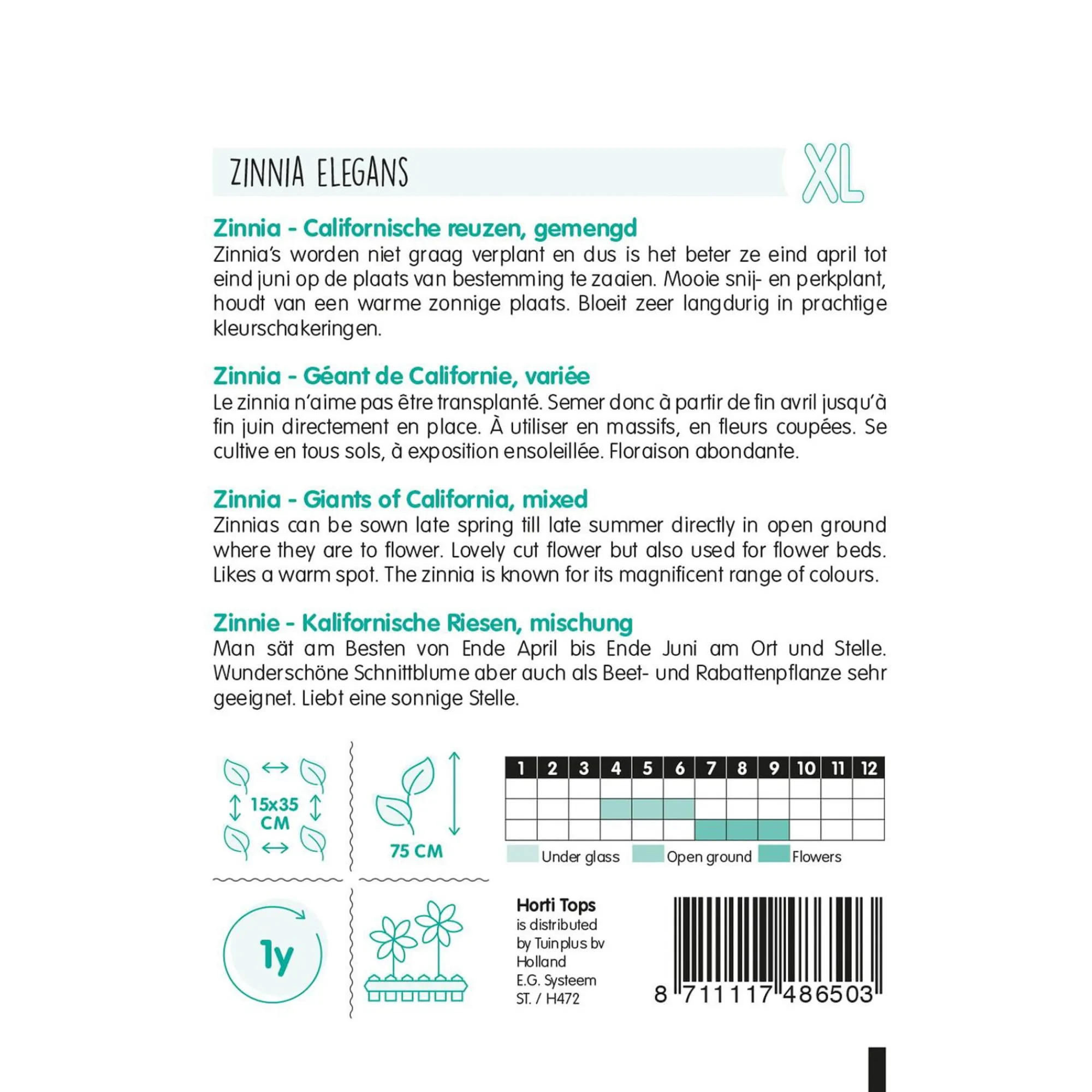 Horti Tops Moestuin>Zinnia Californische reuzen mix