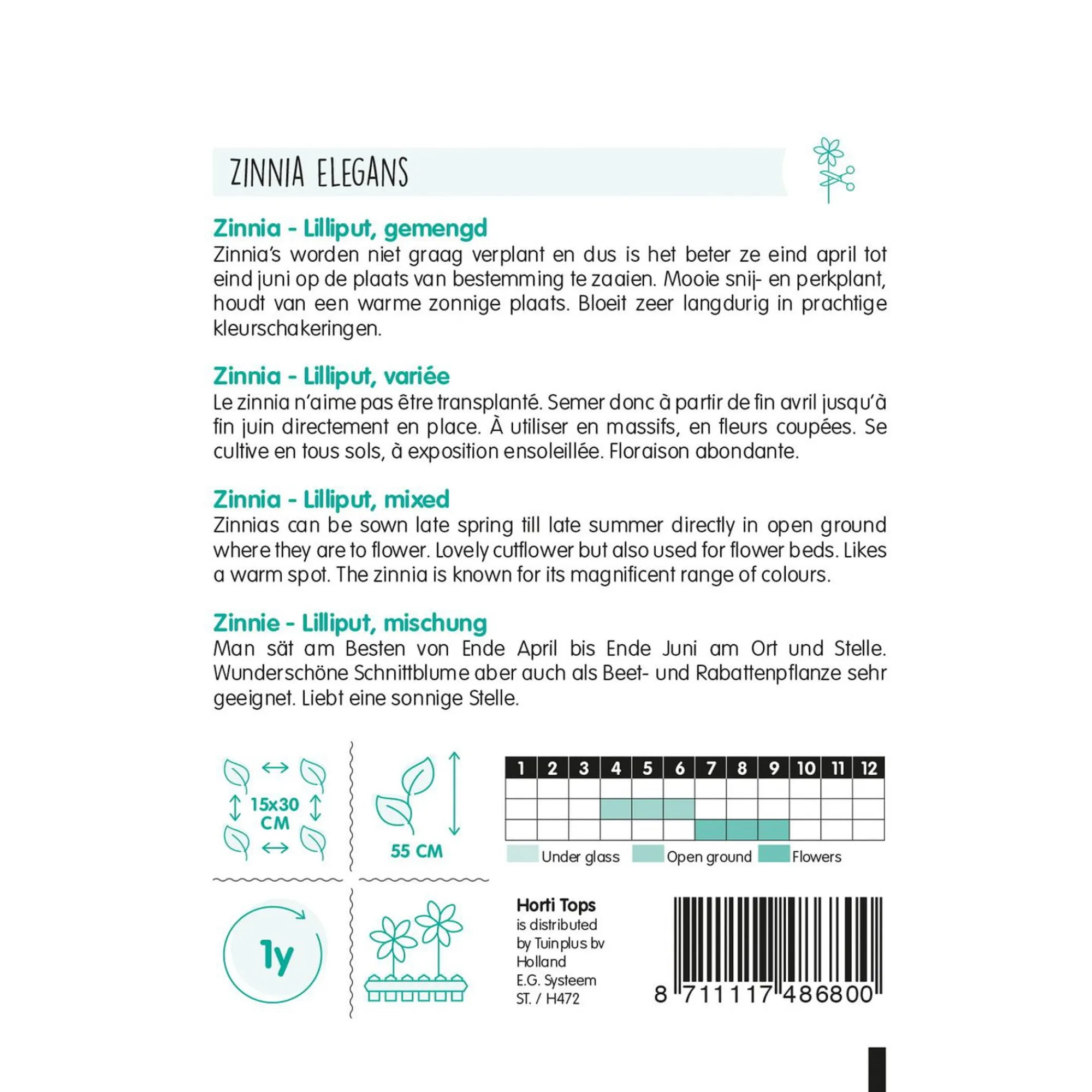 Horti Tops Moestuin>Zinnia Liliput mix